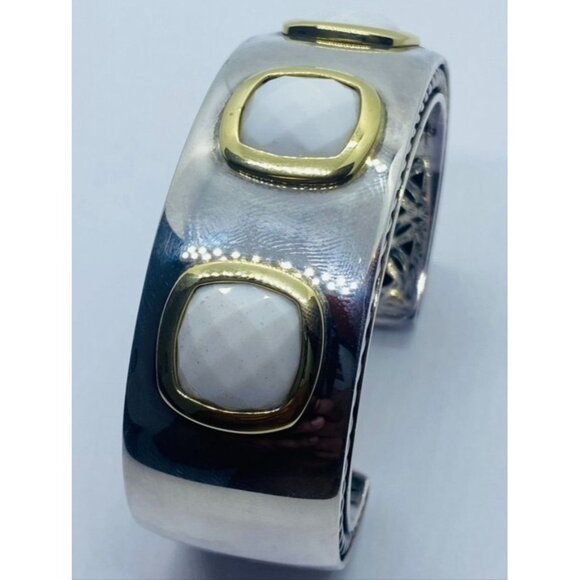 DAVID YURMAN SILVER 925 & 18K GOLD ALBION WHITE AGATE 25MM Wide - Picture 2 of 16